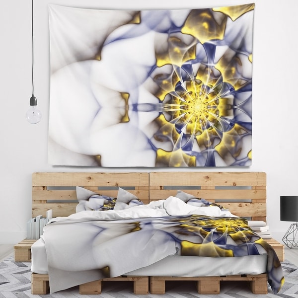 Designart 'Unique Gold and White Fractal Flower' Floral Wall Tapestry