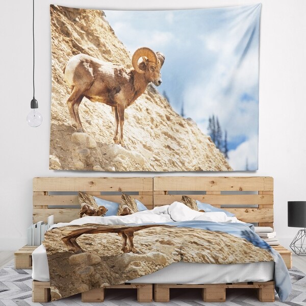 Designart 'Single Goat on Rocky Mountain' Animal Wall Tapestry