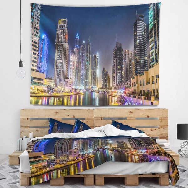 Designart 'Dubai Downtown in Summer Night' Cityscape Photo Wall Tapestry