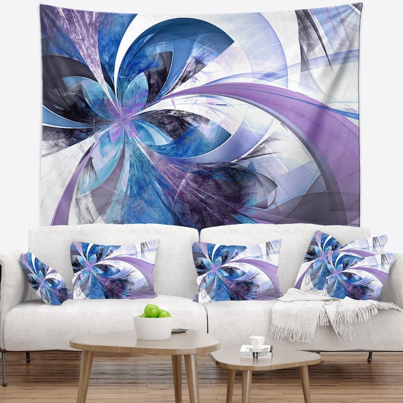 Designart 'Symmetrical Fractal Flower in Blue' Floral Wall Tapestry ...