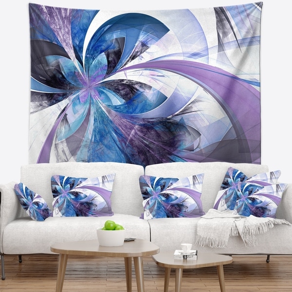 Designart 'Symmetrical Fractal Flower in Blue' Floral Wall Tapestry