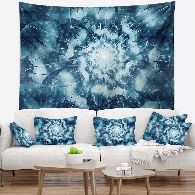 Designart 'Blue Snowy Fractal Flower Design' Floral Wall Tapestry - Bed ...