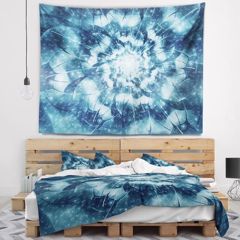 Designart 'Blue Snowy Fractal Flower Design' Floral Wall Tapestry - Bed ...