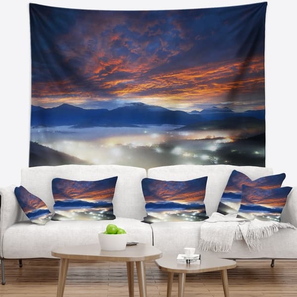 Designart 'Fiery Clouds and Lit up Villages' Landscape Photo Wall ...