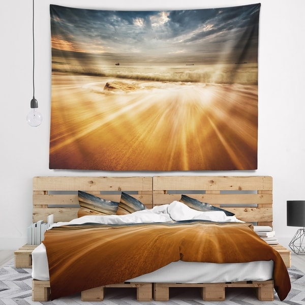 Designart 'Stormy Sea with Waves Flowing Out' Beach Photo Wall Tapestry