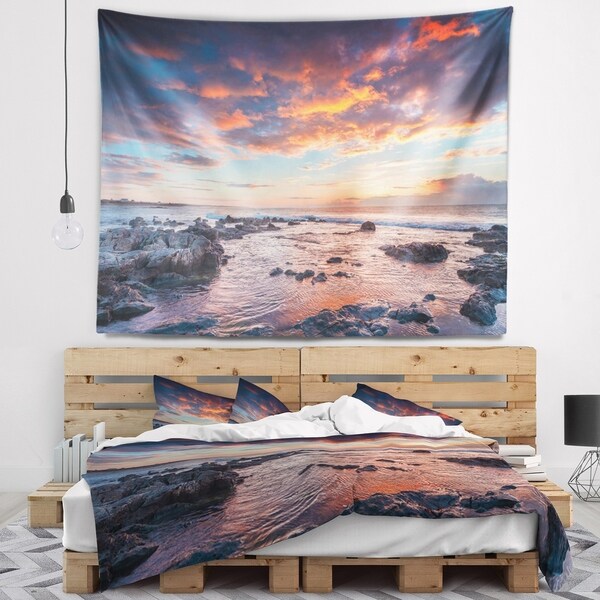 Designart 'Passero Cape Spring Sunrise' Seashore Photo Wall Tapestry
