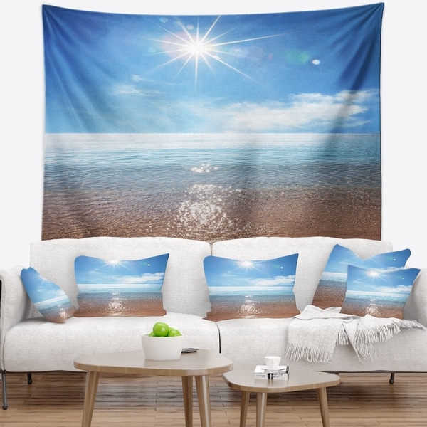Designart 'Serene Seascape with Bright Sun' Modern Beach Wall Tapestry