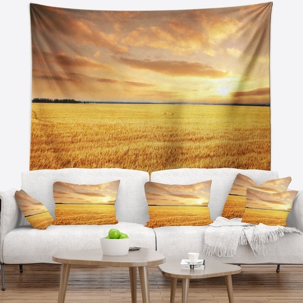 Designart 'Large Field under Cloudy Sky' Landscape Wall Tapestry