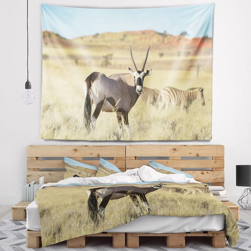 Designart 'Wildlife in Namibia Grassland' African Wall Tapestry - Bed ...