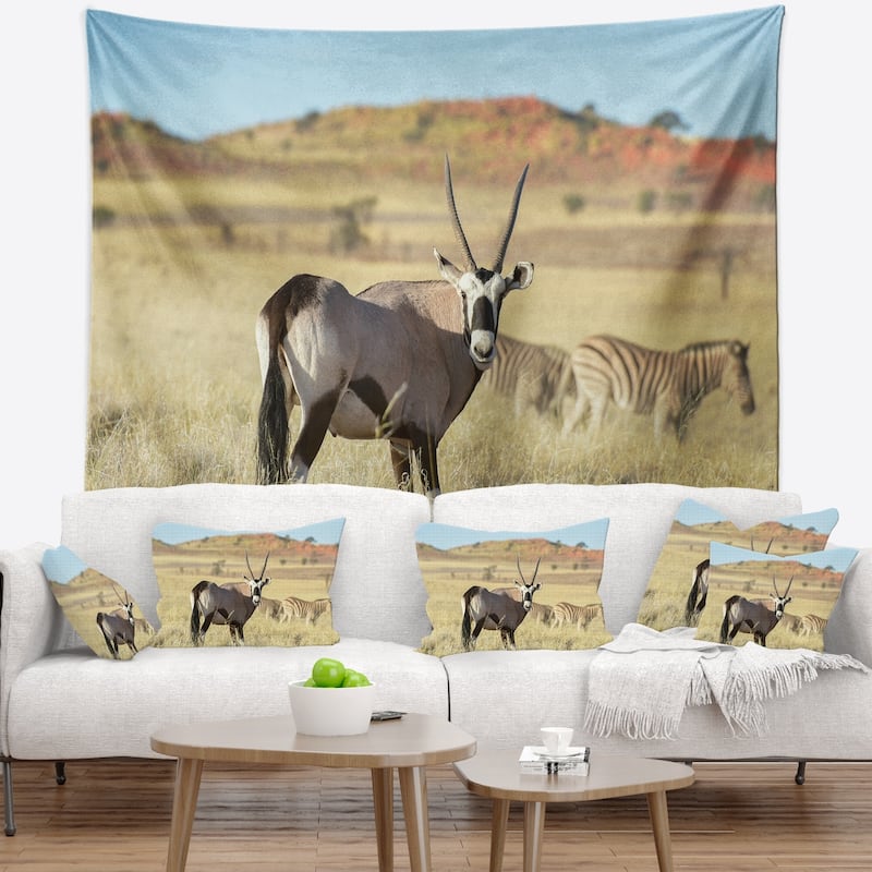 Designart 'Wildlife in Namibia Grassland' African Wall Tapestry - Bed ...