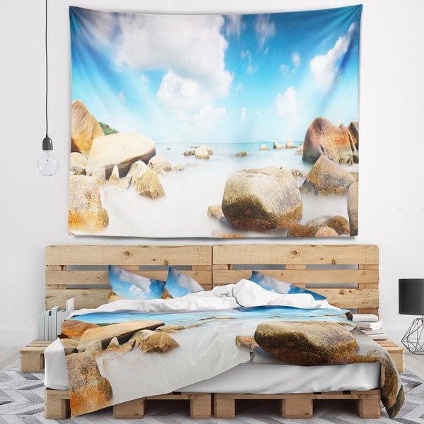 Designart 'Rocky Blue Seashore Panorama' Landscape Wall Tapestry