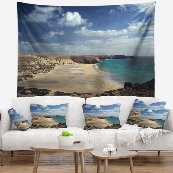 Designart 'Bright Seashore with Blue Waters' Seashore Wall Tapestry