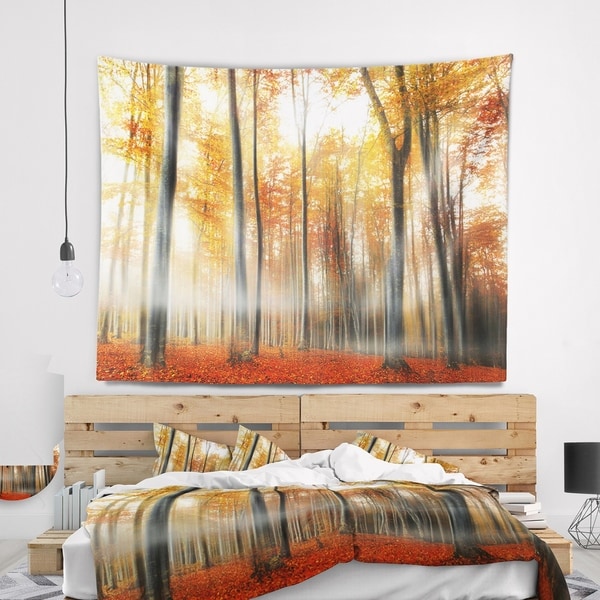 Designart 'Red and Yellow Leaves in Fall' Landscape Photo Wall Tapestry
