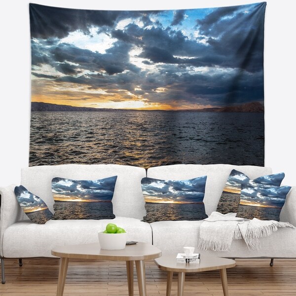 Designart 'Beautiful Seascape under Cloudy Sky' Modern Seashore Wall Tapestry