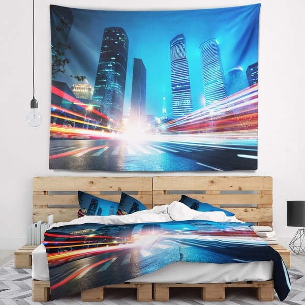 Designart 'Shanghai Lujiazui Finance at Night' Cityscape Wall Tapestry