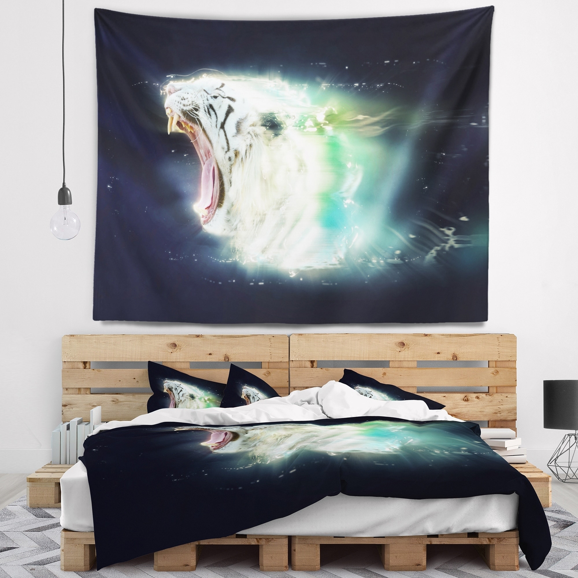 Designart 'White Tiger with Open Jaws' Animal Wall Tapestry Small - Picture 7 of 14