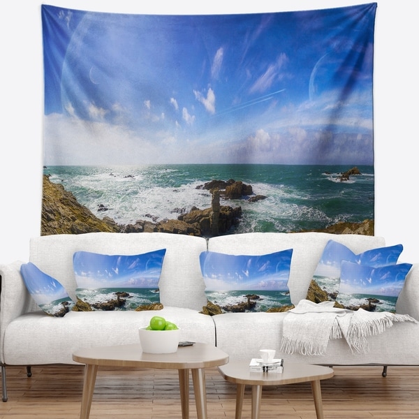 Designart 'Distant Planet System from Cliffs' Seashore Wall Tapestry