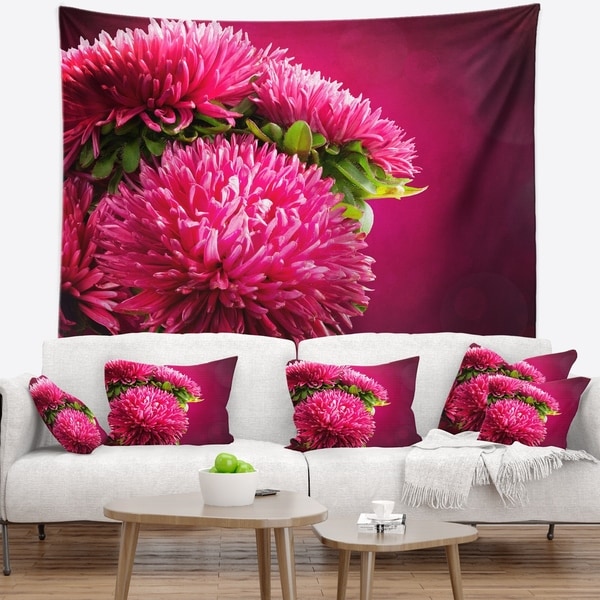 Designart 'Pink Flowers of Asters on Red' Flowers Wall Tapestrywork