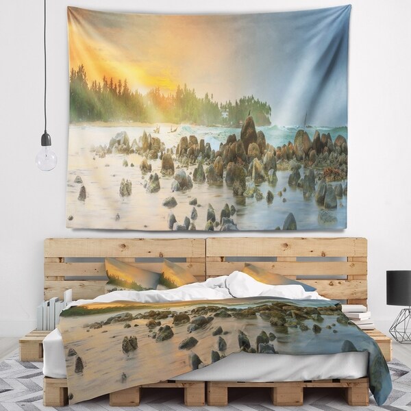 Designart 'Romantic Untouched Beach Sunset' Landscape Wall Tapestry