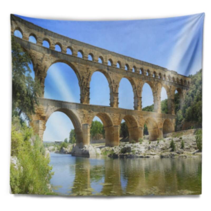 Designart 'Roman Aqueduct Bridge in France' Bridge Wall Tapestry
