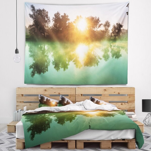 Designart 'Beautiful Summer River At Sunset' Landscape Wall Tapestry