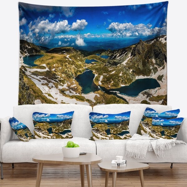 Designart 'Bright Blue Sky Over Seven Rila Lakes' Landscape Wall Tapestry