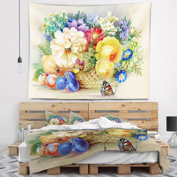 Designart 'Bunch of Flowers and Fruits' Floral Wall Tapestry