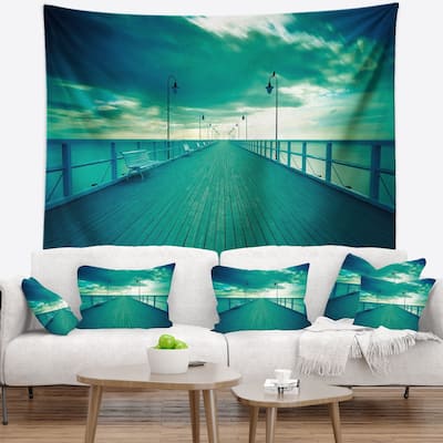 Designart 'Blue Seascape With Wooden Pier' Bridge Wall Tapestry