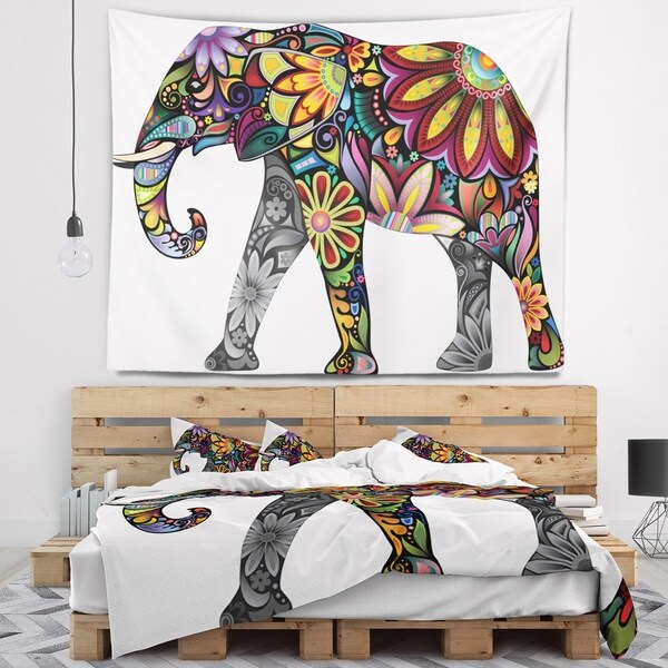 Designart 'Yellow Cheerful Elephant' Animal Wall Tapestry