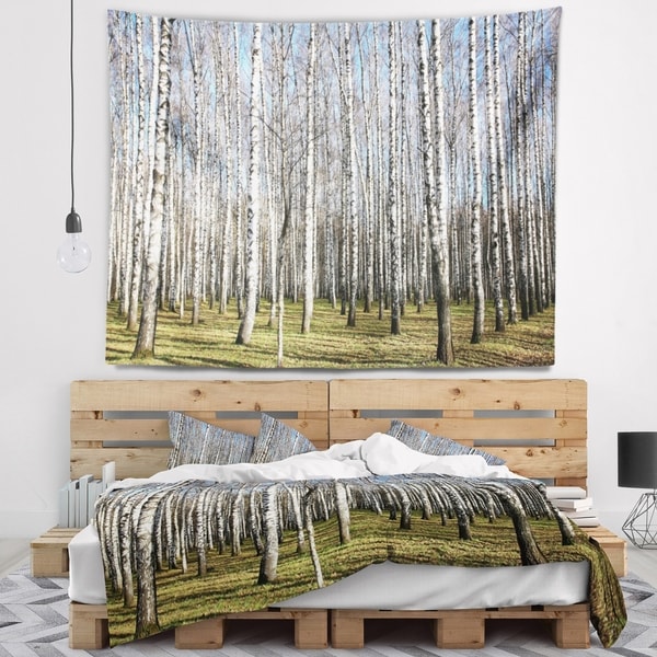 Designart 'Sunny November Day in Birch Grow' Modern Forest Wall Tapestry