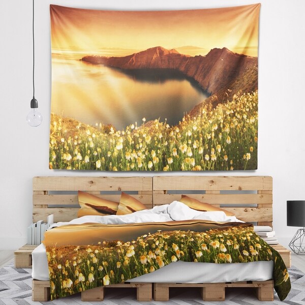Designart 'Sunrise Wildflowers on Santorini' Floral Wall Tapestry