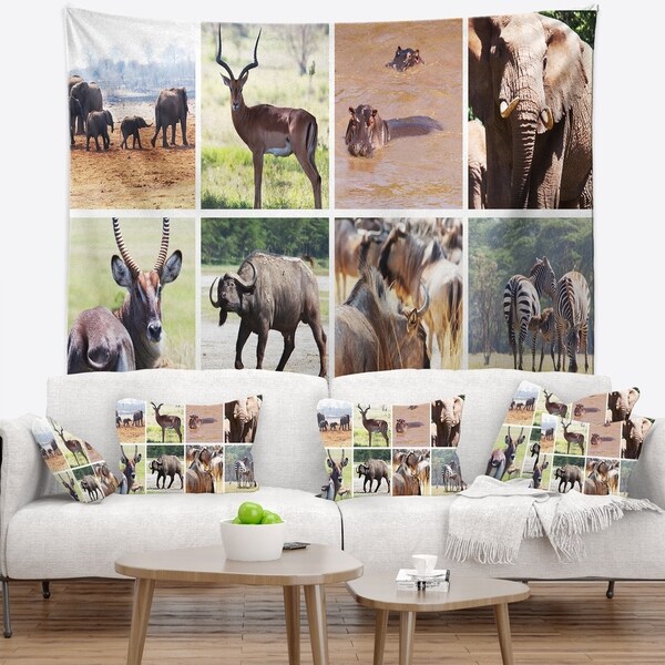 Designart 'Rich African Wildlife Collage' Animal Wall Tapestry