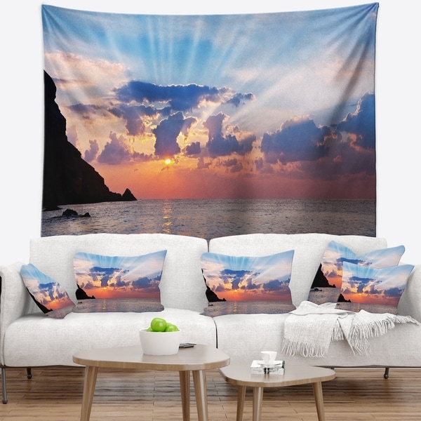 Designart 'Beautiful Raising Sun and Mountains' Landscape Wall Tapestry