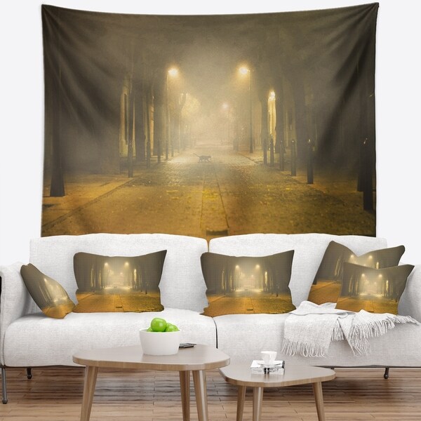 Designart 'Urban Street at Night' Landscape Photo Wall Tapestry