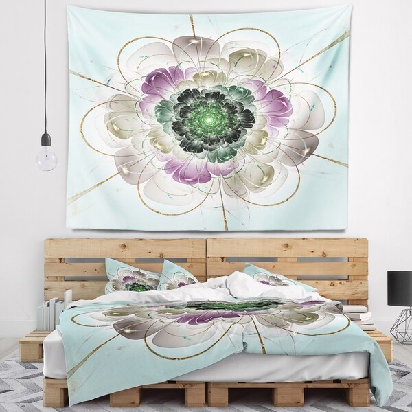 Designart 'Dark Blue Fractal Flower Pattern' Abstract Wall Tapestry
