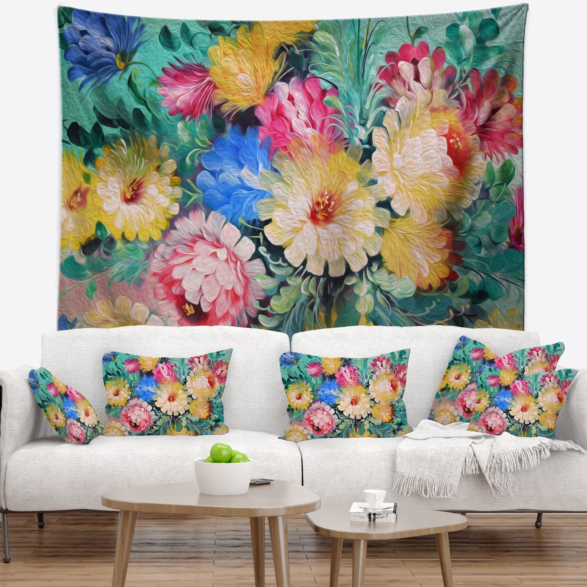 Designart 'Digital Flowers Art' Floral Wall Tapestry