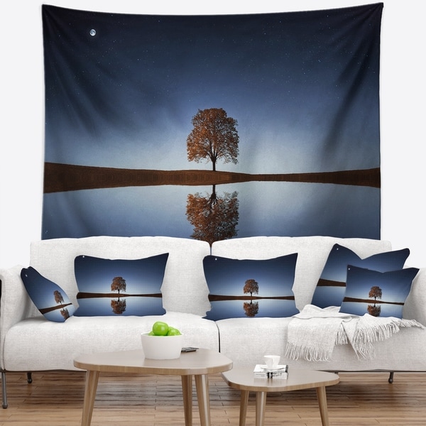 Designart 'Tree Near Lake at Night' Landscape Photography Wall Tapestry
