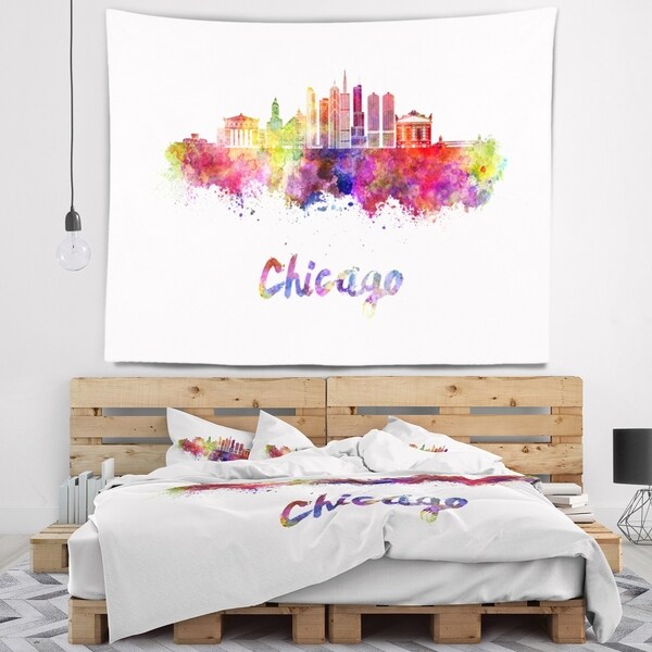 Designart 'Colorful Chicago Skyline in Watercolor' Cityscape Wall Tapestry