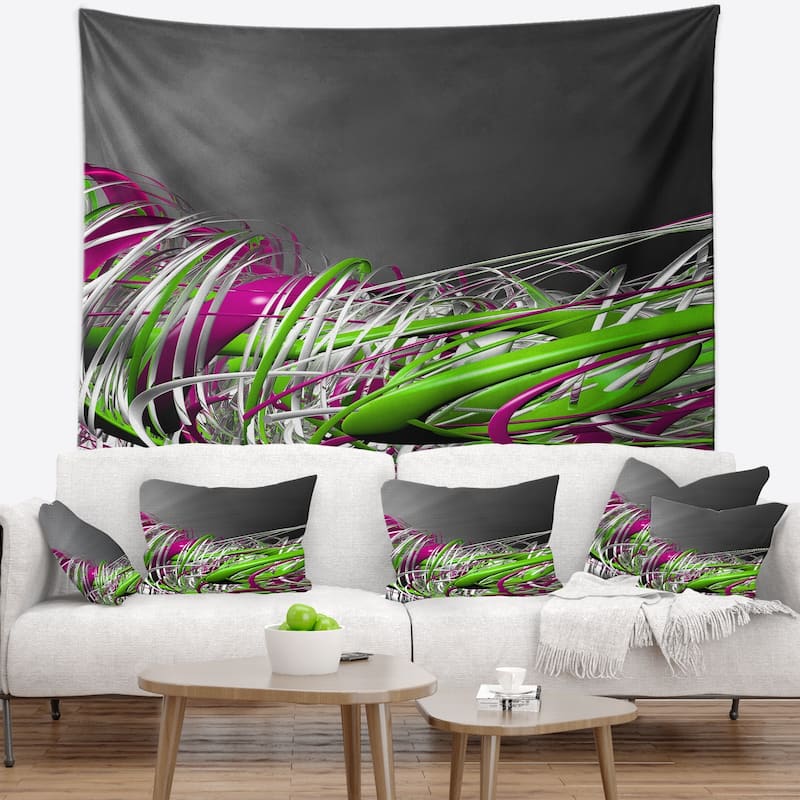 Designart 'Fractal 3D Green Purple Stripes' Contemporary Wall Tapestry