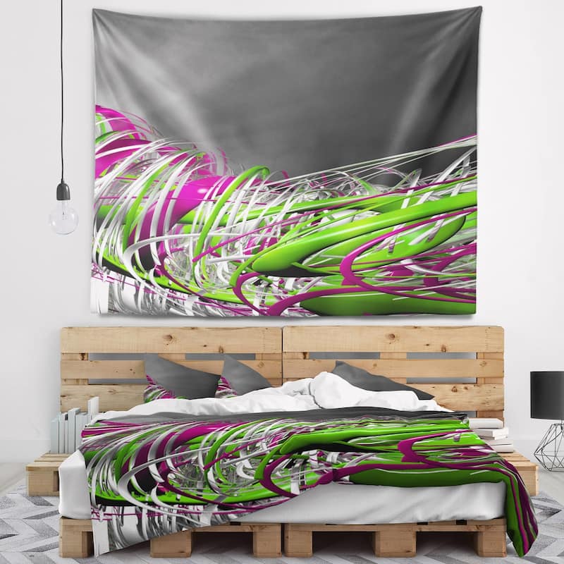 Designart 'Fractal 3D Green Purple Stripes' Contemporary Wall Tapestry