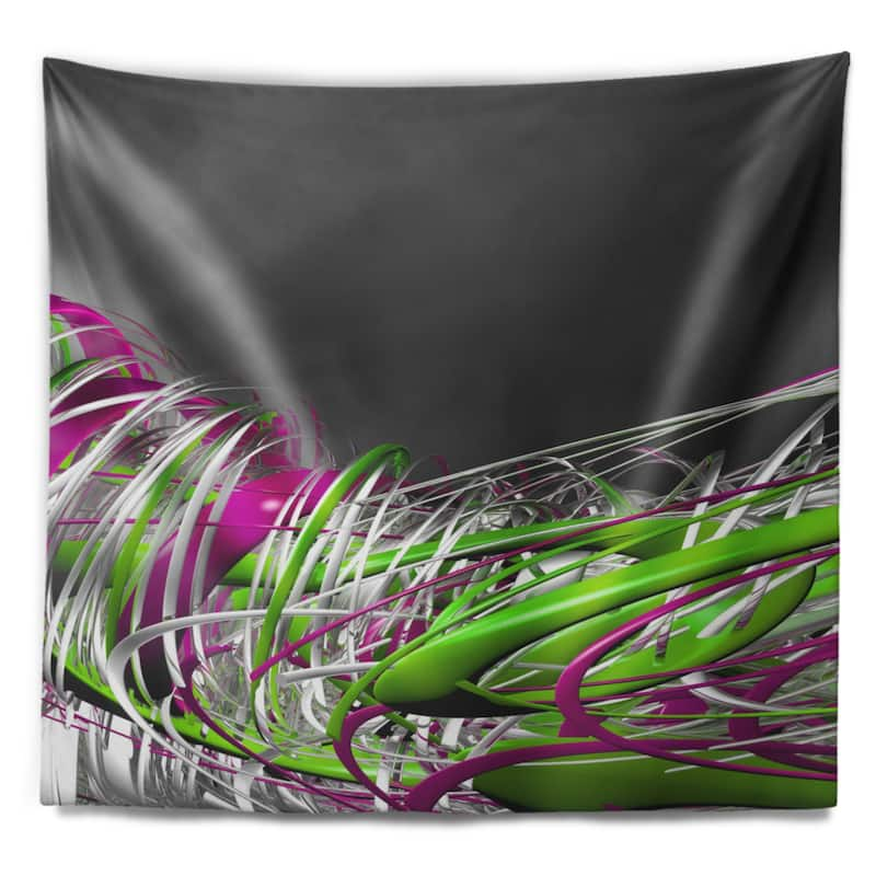 Designart 'Fractal 3D Green Purple Stripes' Contemporary Wall Tapestry