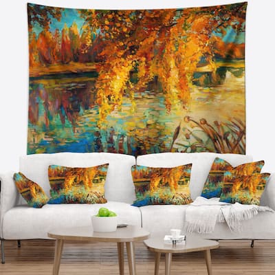 Designart 'Autumn Forest and Sky' Landscape Wall Tapestry