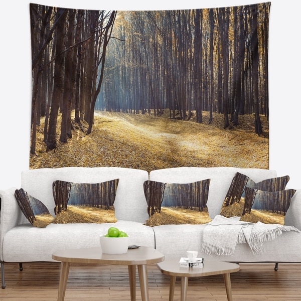 Designart 'Path in the Fall Forest Panorama' Forest Wall Tapestry