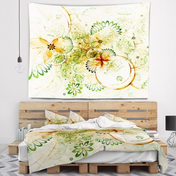 Designart 'Yellow Green Grungy Floral Shapes' Floral Wall Tapestry