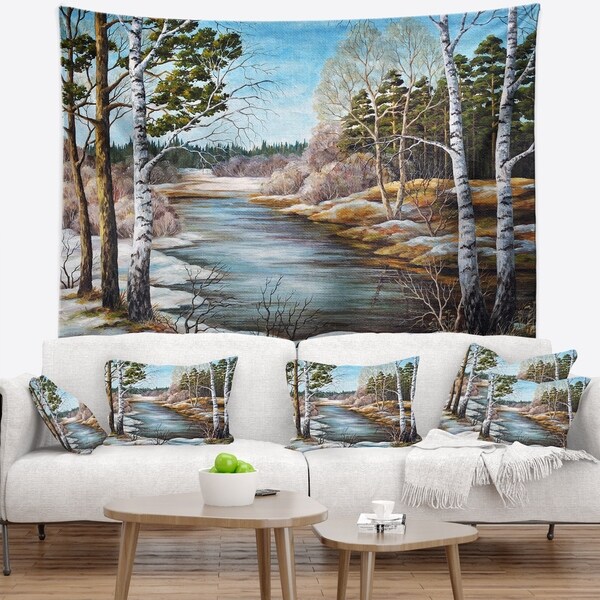 Designart 'The spring Siberian River' Landscape Wall Tapestry