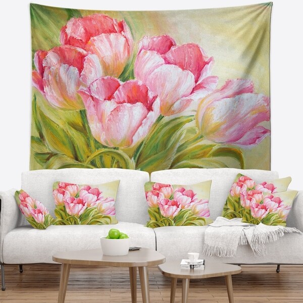 Designart 'Bunch of Tulips Oil Painting' Floral Wall Tapestry