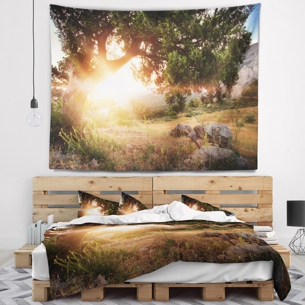 Designart 'Picturesque Foros Mountains' Abstract Wall Tapestry