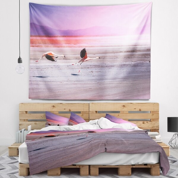 Designart 'Flying Pair of Cute Flamingos' Animal Wall Tapestry