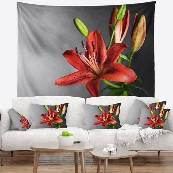 Designart 'Cute Red Lily Flower over Black' Flowers Wall Tapestrywork
