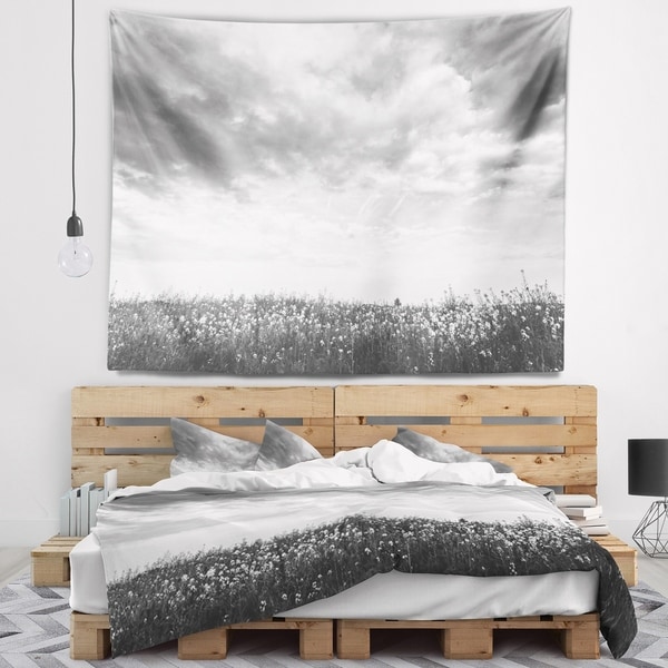 Designart 'Rapeseed Garden in Black and White' Landscape Wall Tapestry